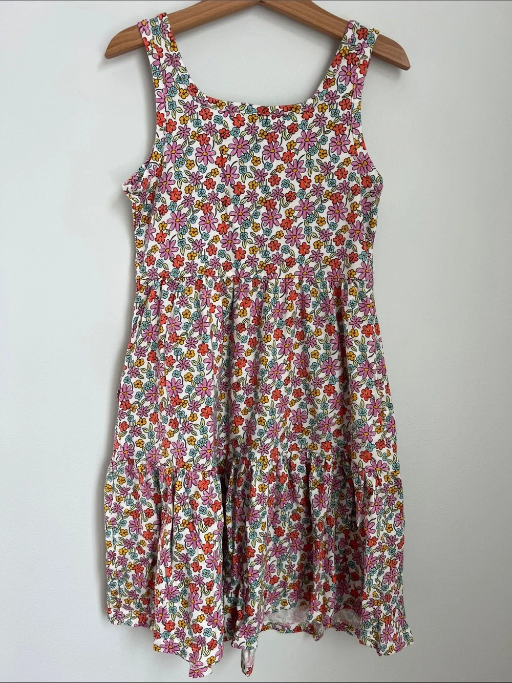 Old Navy l Cotton White Floral Tiered Dress Multi-Color Flowers #867463-01 Sz M